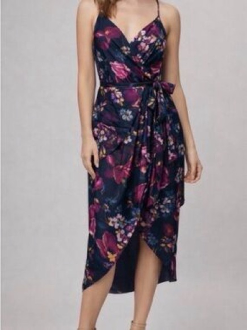 Express Floral Wrap Midi Dress in Deep Plum and Black - Picture 7 of 10